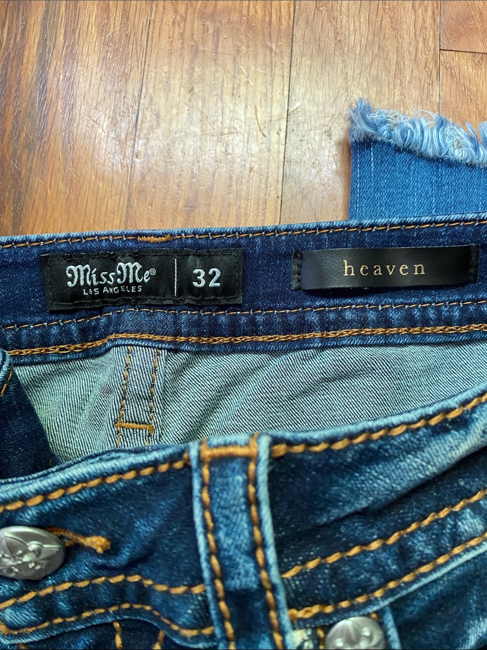 Miss Me Blue Denim Frayed Hem Flare Jeans - Picture 5 of 5